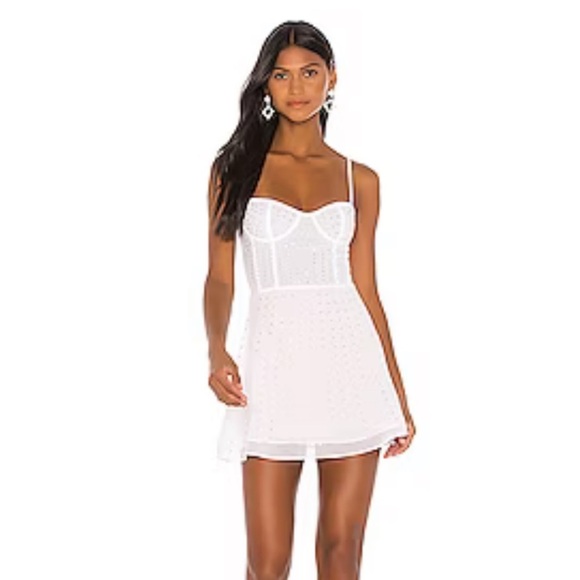 Revolve Superdown Carina Sheer Rhinestone Dress in White bachelorette bridal med - Picture 2 of 9
